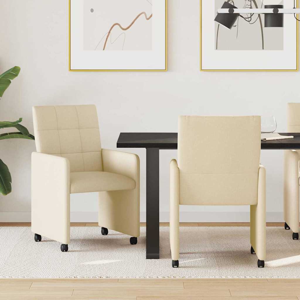 Sedie da Pranzo con Ruote 2 pcs Crema 58 x 65 x 94 cm Tessuto