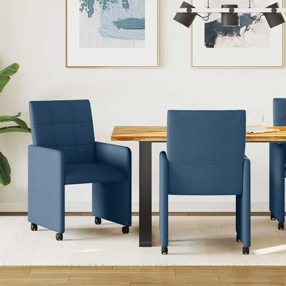 Sedie da Pranzo con Ruote 2 pcs Blu 58 x 65 x 94 cm Tessuto