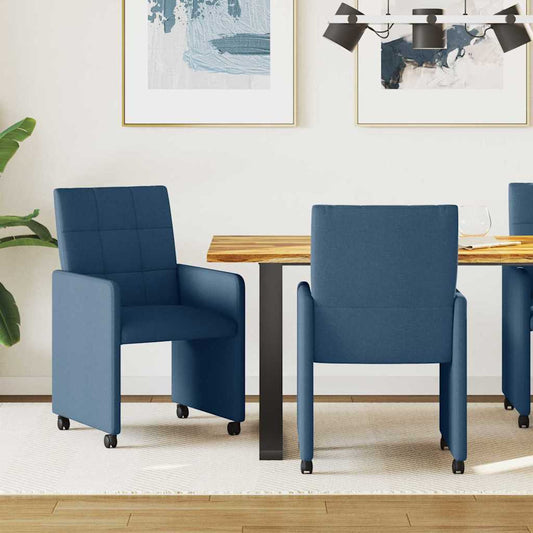 Sedie da Pranzo con Ruote 2 pcs Blu 58 x 65 x 94 cm Tessuto | homemem39