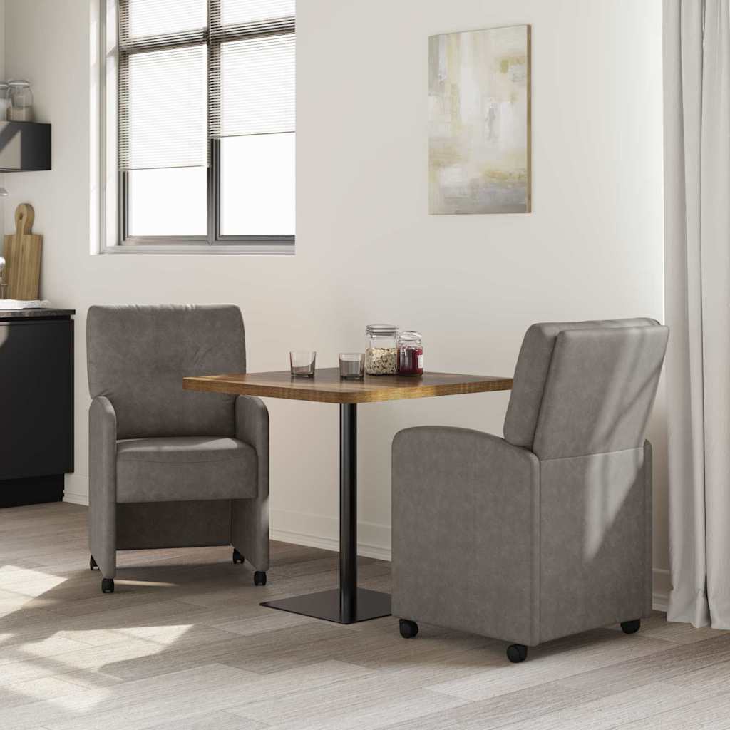 Sedie da Pranzo con Ruote 2 pz Pelle sintetica Grigio