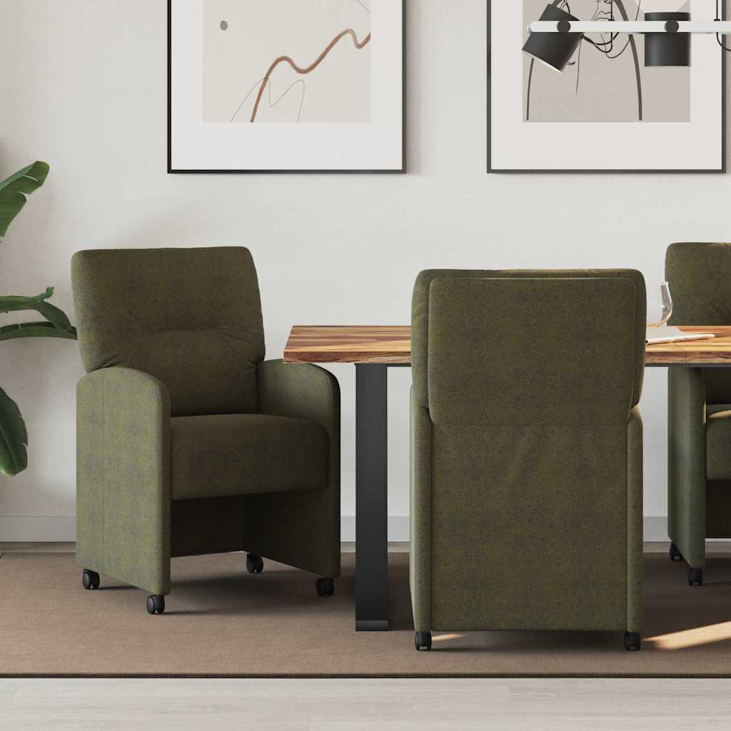 Sedie da Pranzo con Ruote 2 pcs Verde militare 57 x 67 x 95 cm