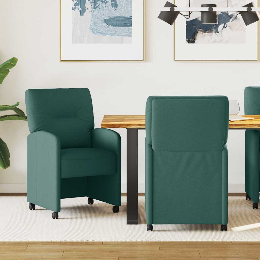 Sedie da Pranzo con Ruote 2 pcs Verde scuro 57 x 67 x 95 cm