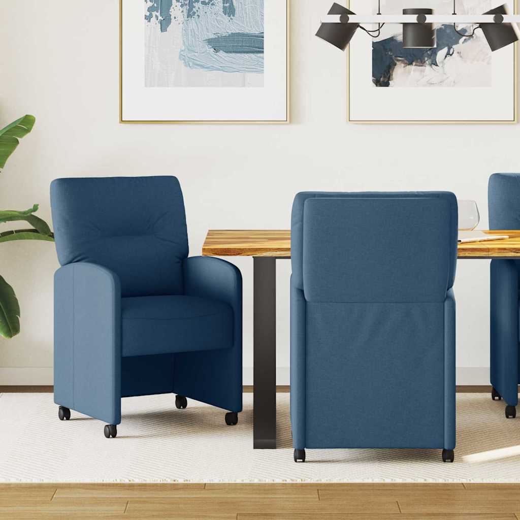 Sedie da Pranzo con Ruote 2 pcs Blu 57 x 67 x 95 cm Tessuto