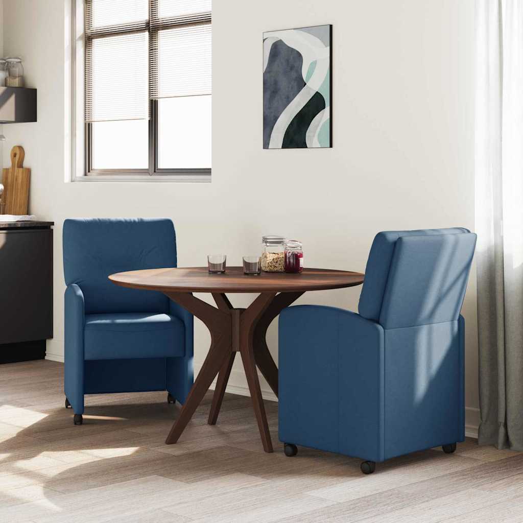 Sedie da Pranzo con Ruote 2 pcs Blu 57 x 67 x 95 cm Tessuto