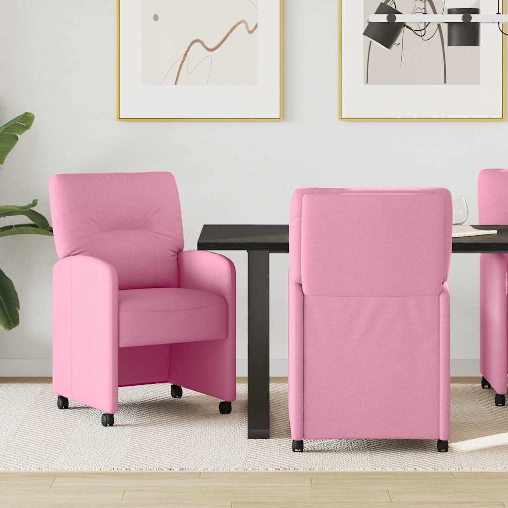Sedie da Pranzo con Ruote 2 pcs Rosa 57 x 67 x 95 cm Tessuto