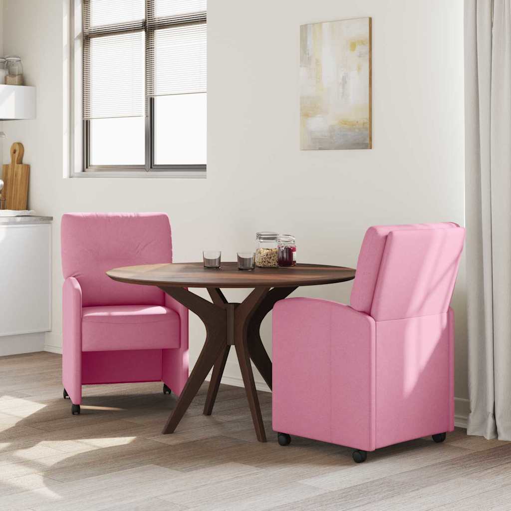 Sedie da Pranzo con Ruote 2 pcs Rosa 57 x 67 x 95 cm Tessuto