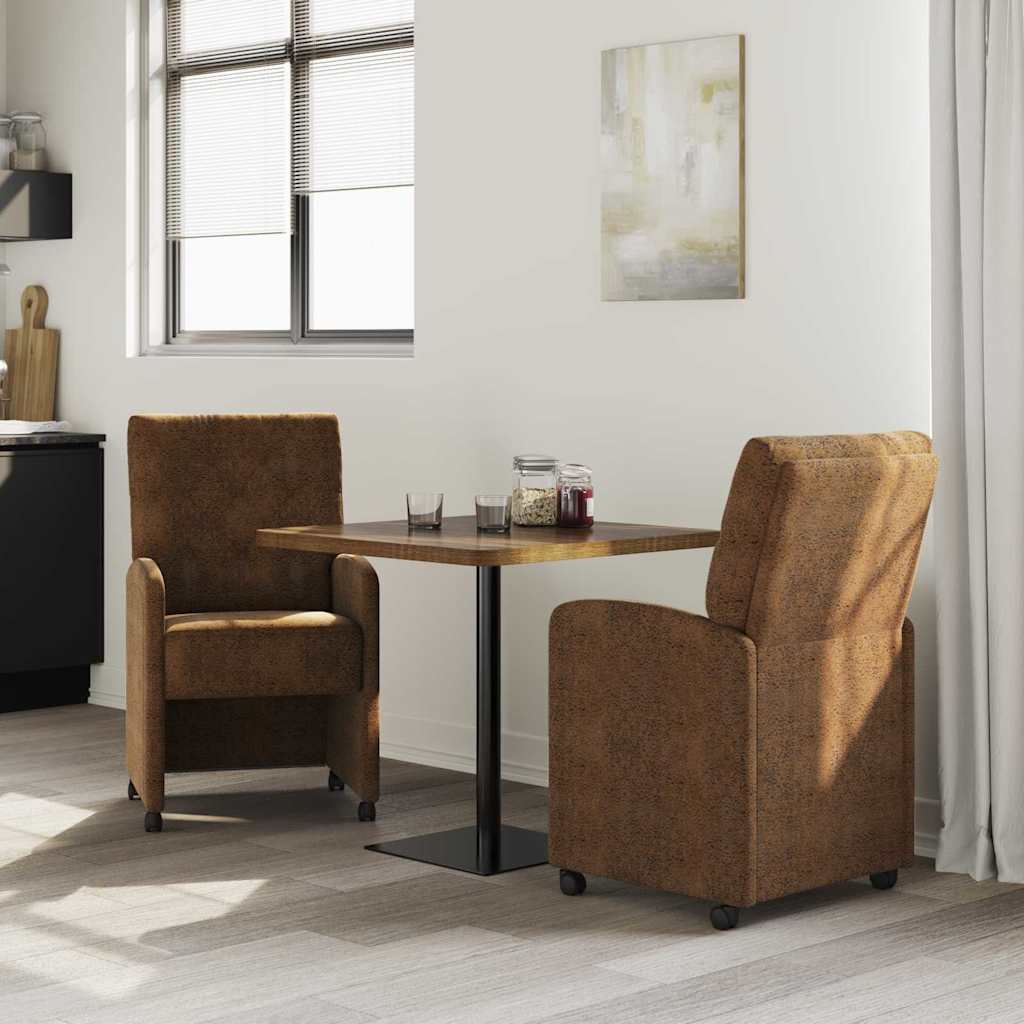 Sedie da Pranzo con Ruote 2 pcs Marrone 58 x 67 x 97 cm