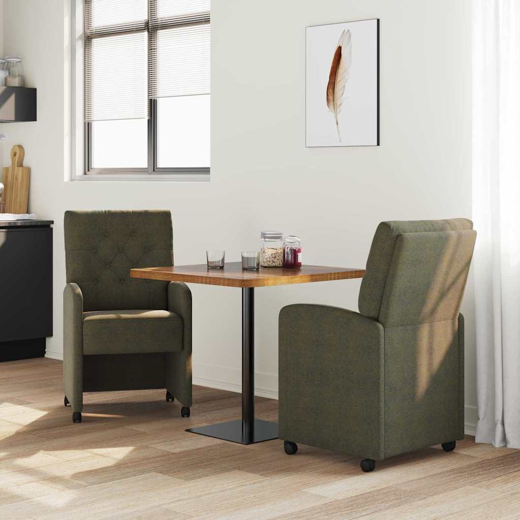 Sedie da Pranzo con Ruote 2 pcs Verde militare 58 x 67 x 97 cm