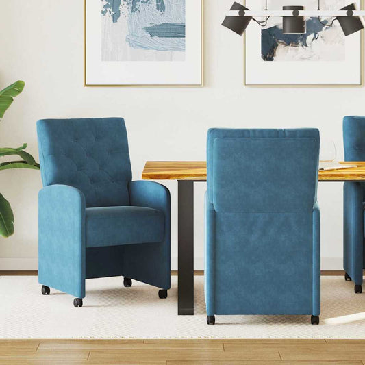 Sedie da Pranzo con Ruote 2 pcs Blu 58 x 67 x 97 cm Velluto | homemem39