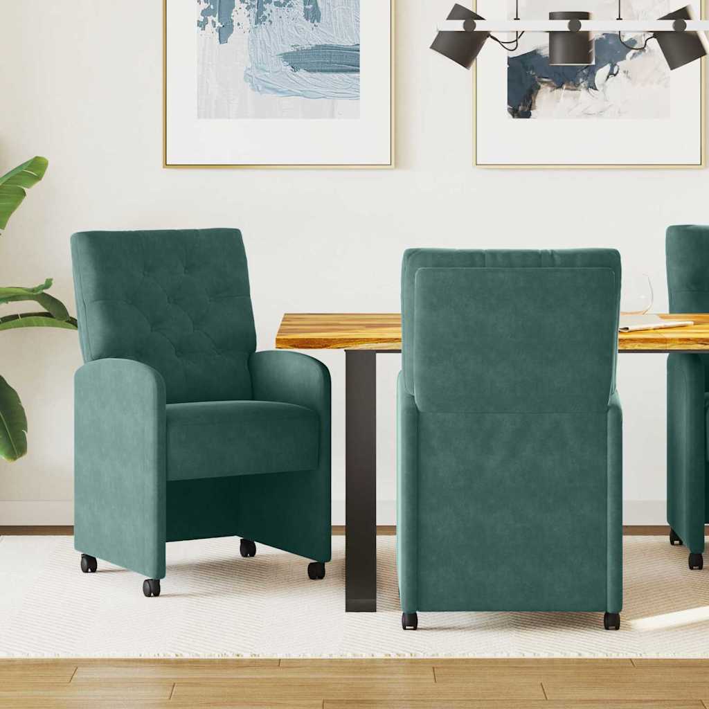 Sedie da Pranzo con Ruote 2 pcs Verde scuro 58 x 67 x 97 cm