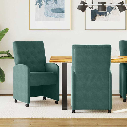 Sedie da Pranzo con Ruote 2 pcs Verde scuro 58 x 67 x 97 cm | homemem39