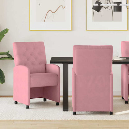 Sedie da Pranzo con Ruote 2 pcs Rosa 58 x 67 x 97 cm Velluto