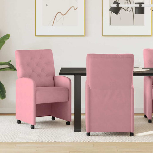 Sedie da Pranzo con Ruote 2 pcs Rosa 58 x 67 x 97 cm Velluto | homemem39