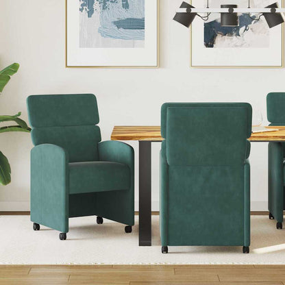 Sedie da Pranzo con Ruote 2 pcs Verde scuro 58 x 65 x 98 cm