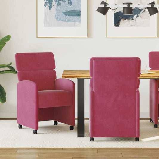 Sedie da Pranzo con Ruote 2 pcs Rosso vino 58 x 65 x 98 cm | homemem39
