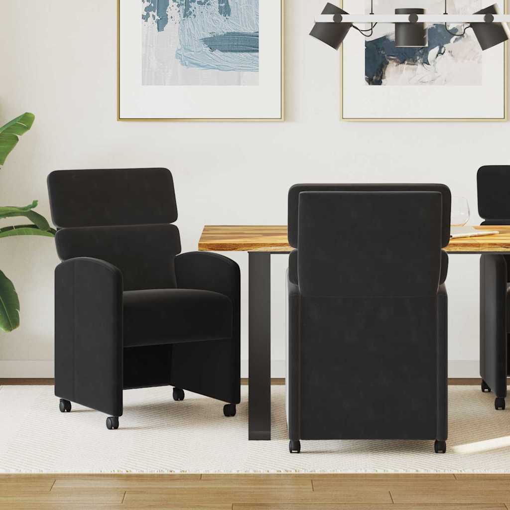 Sedie da Pranzo con Ruote 2 pcs Nero 58 x 65 x 98 cm Velluto