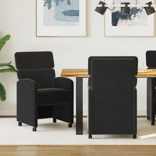 Sedie da Pranzo con Ruote 2 pcs Nero 58 x 65 x 98 cm Velluto | homemem39