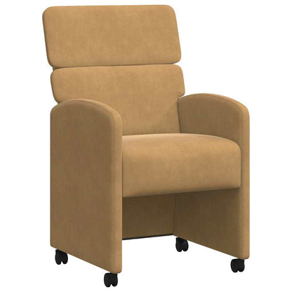 Sedie da Pranzo con Ruote 2 pcs Marrone 58 x 65 x 98 cm Velluto