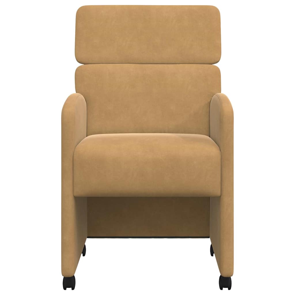 Sedie da Pranzo con Ruote 2 pcs Marrone 58 x 65 x 98 cm Velluto