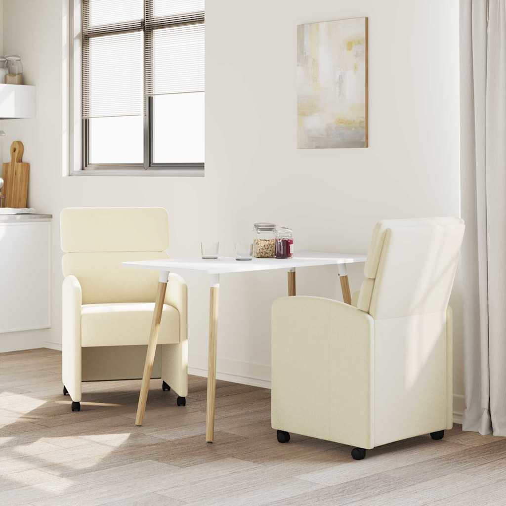 Sedie da Pranzo con Ruote con ruote 2 pcs Crema 58 x 65 x 98 cm