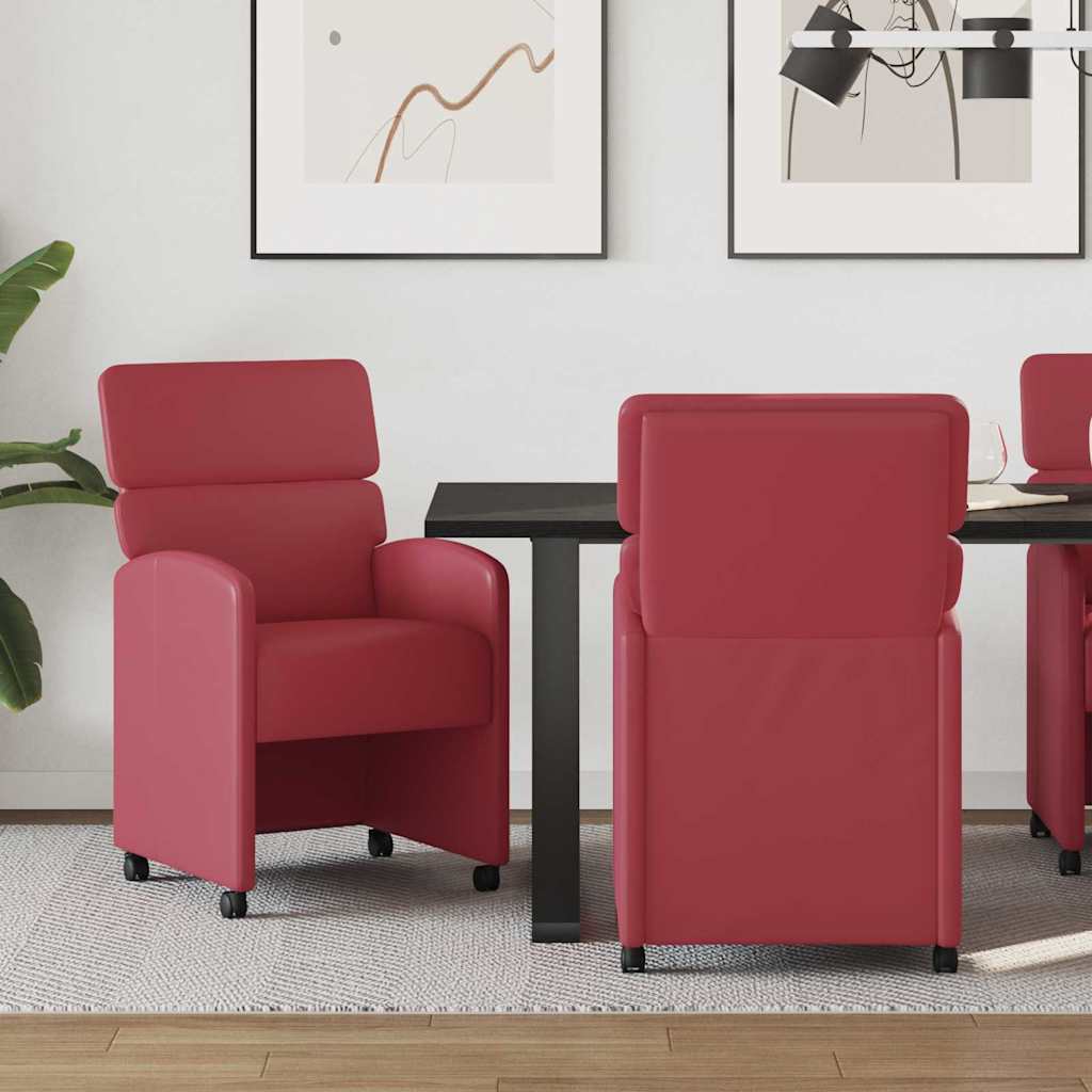 Sedie da Pranzo con Ruote 2 pcs Rosso vino 58 x 65 x 98 cm