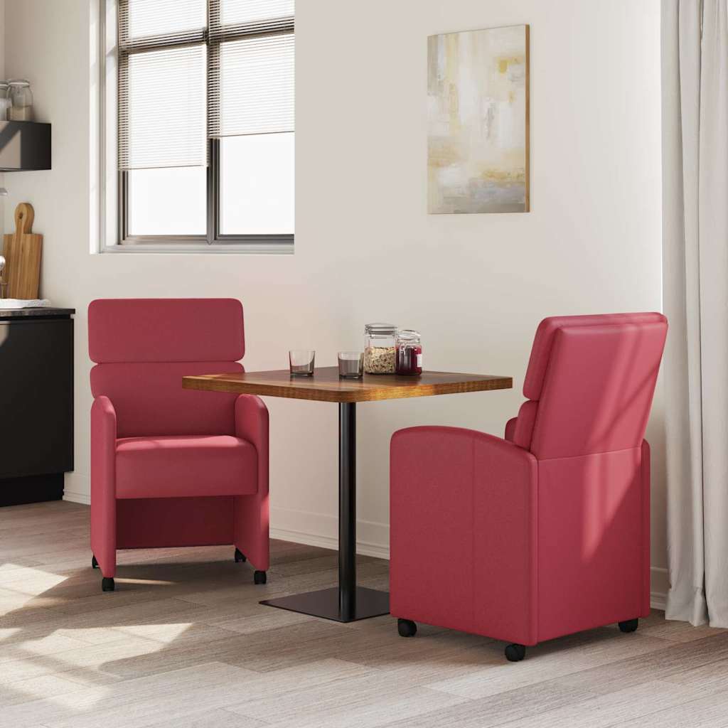 Sedie da Pranzo con Ruote 2 pcs Rosso vino 58 x 65 x 98 cm