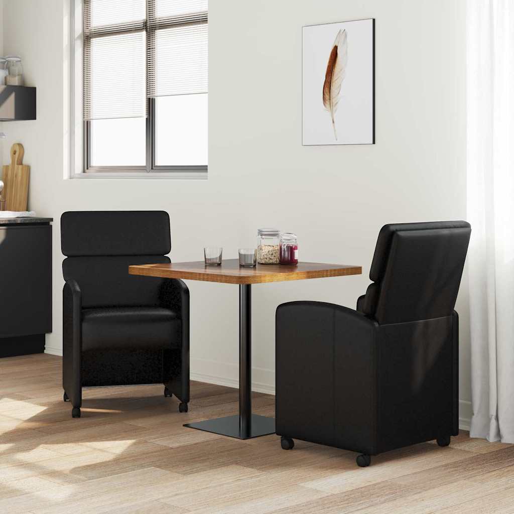 Sedie da Pranzo con Ruote con ruote 2 pcs Nero 58 x 65 x 98 cm