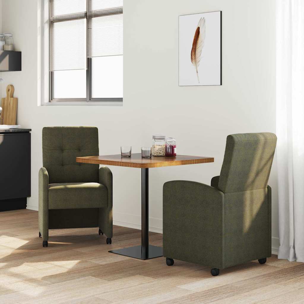 Sedie da Pranzo con Ruote 2 pcs Verde militare 58 x 67 x 97 cm