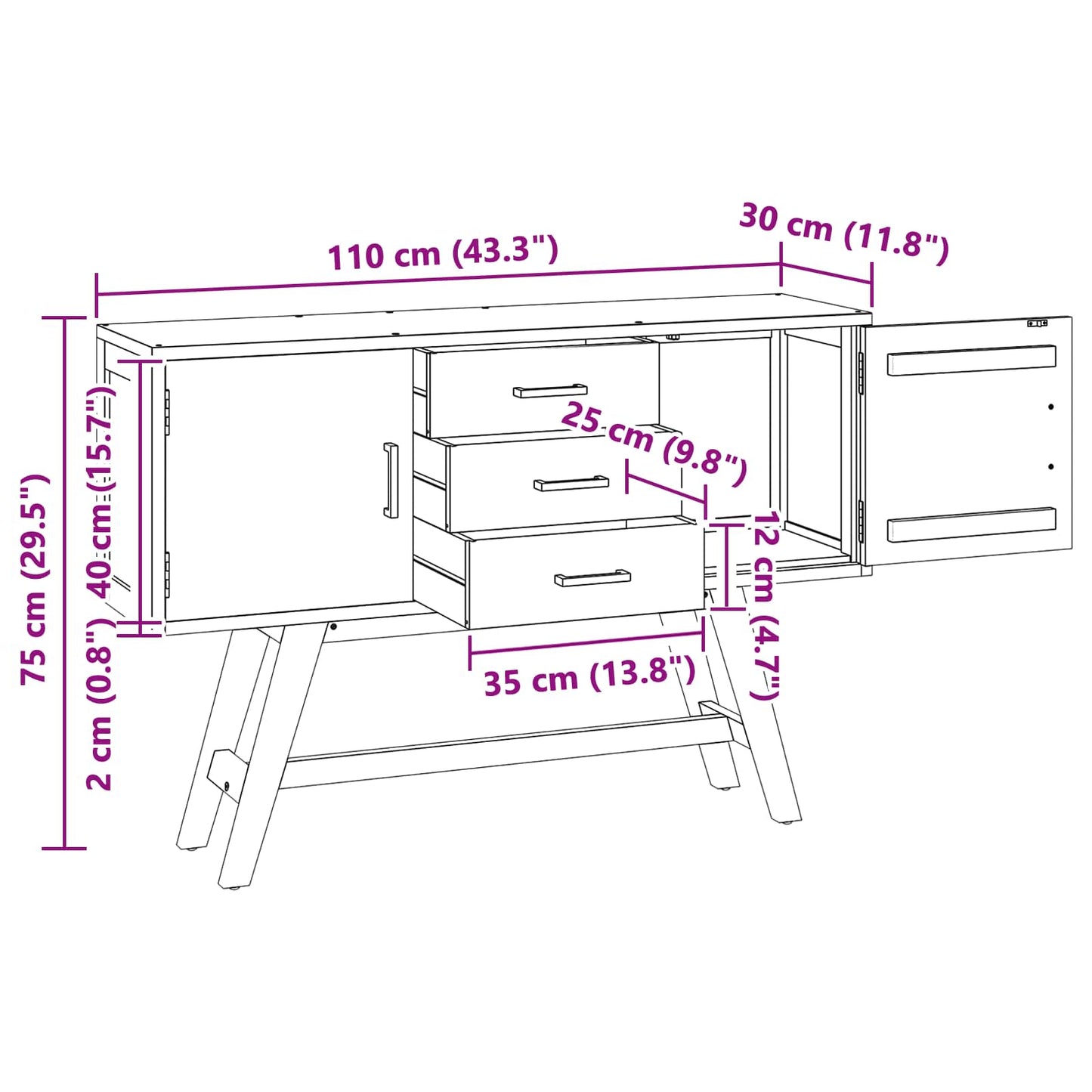 Supporto TV Naturale 110 x 30 x 75 cm Legno di teak solido | homemem39