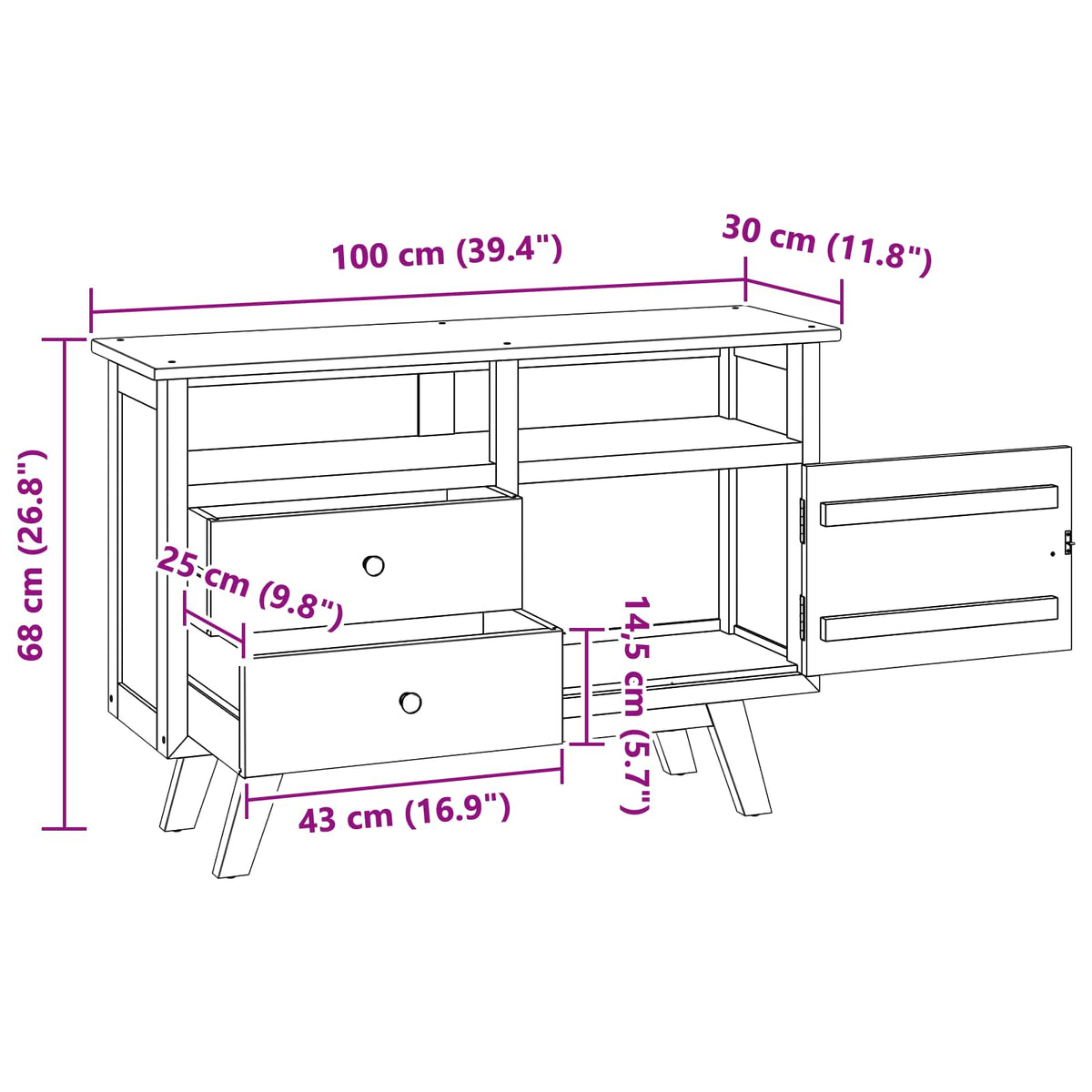 Credenza Naturale 100 x 30 x 68 cm Legno di teak solido | homemem39