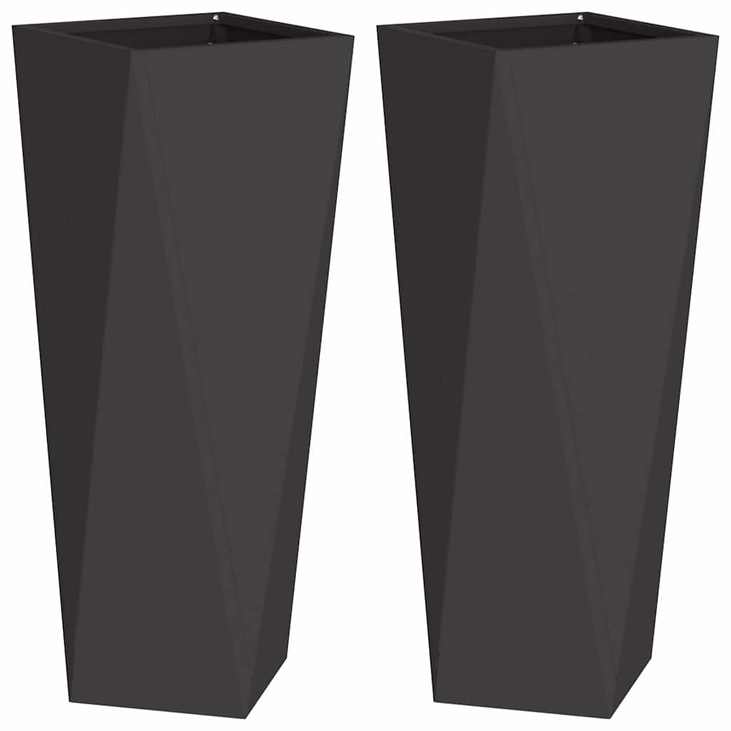 Fioriera 2 pcs Nero 30 x 30 x 75 cm Acciaio