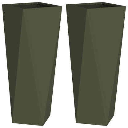 Fioriera 2 pcs Verde oliva 30 x 30 x 75 cm Acciaio