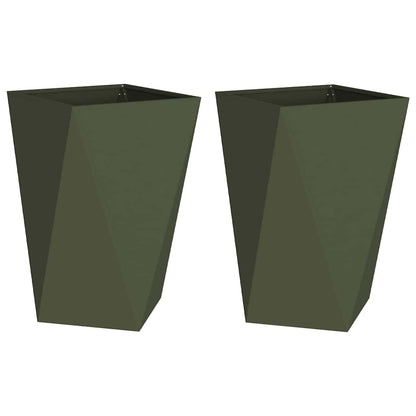 Fioriera 2 pcs Verde oliva 50 x 50 x 75 cm Acciaio