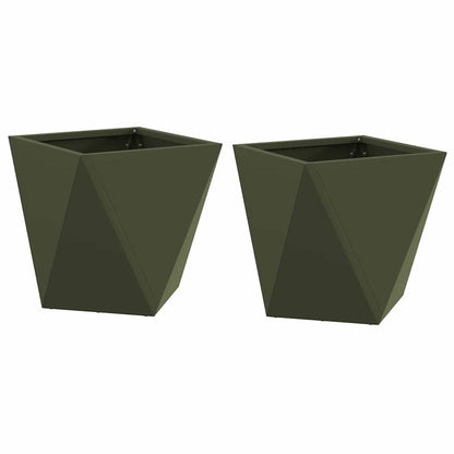 Fioriera 2 pcs Verde oliva 30 x 30 x 30 cm Acciaio