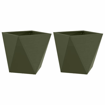 Fioriera 2 pcs Verde oliva 40 x 40 x 40 cm Acciaio