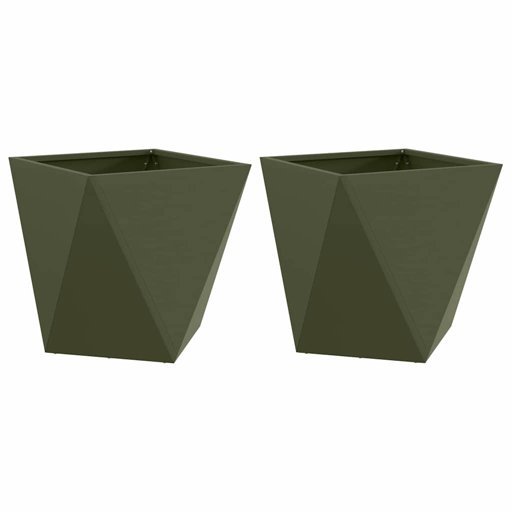 Fioriera 2 pcs Verde oliva 50 x 50 x 50 cm Acciaio