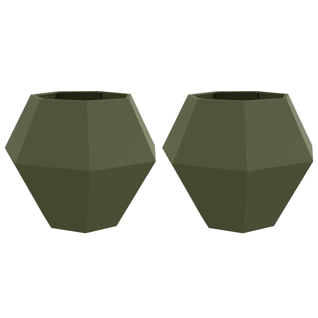 Fioriera 2 pcs Verde oliva 100 x 100 x 80 cm Acciaio
