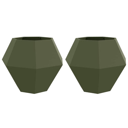 Fioriera 2 pcs Verde oliva 100 x 100 x 80 cm Acciaio