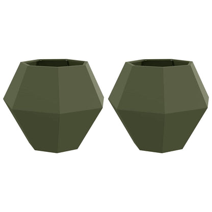 Fioriera 2 pcs Verde oliva 75 x 75 x 60 cm Acciaio