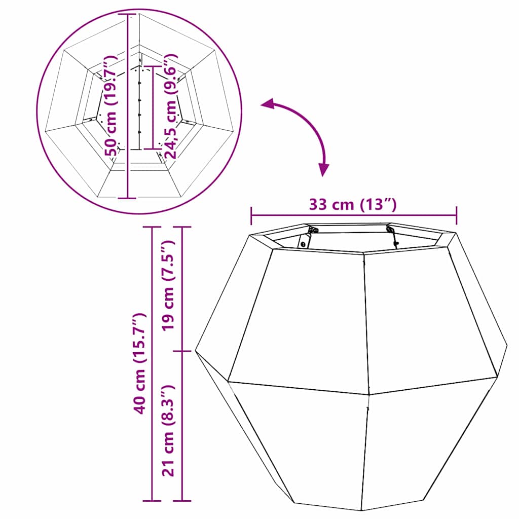 Fioriera Nero 50 x 50 x 40 cm Acciaio