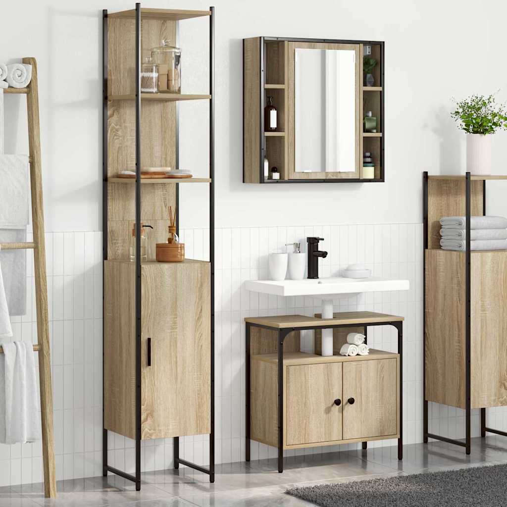 Set di mobili per il bagno con lo scaffale 3 pcs Rovere Sonoma | homemem39