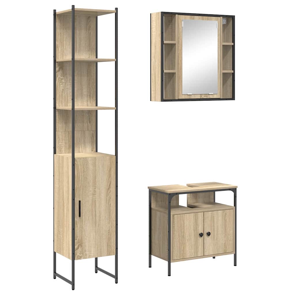 Set di mobili per il bagno con lo scaffale 3 pcs Rovere Sonoma | homemem39