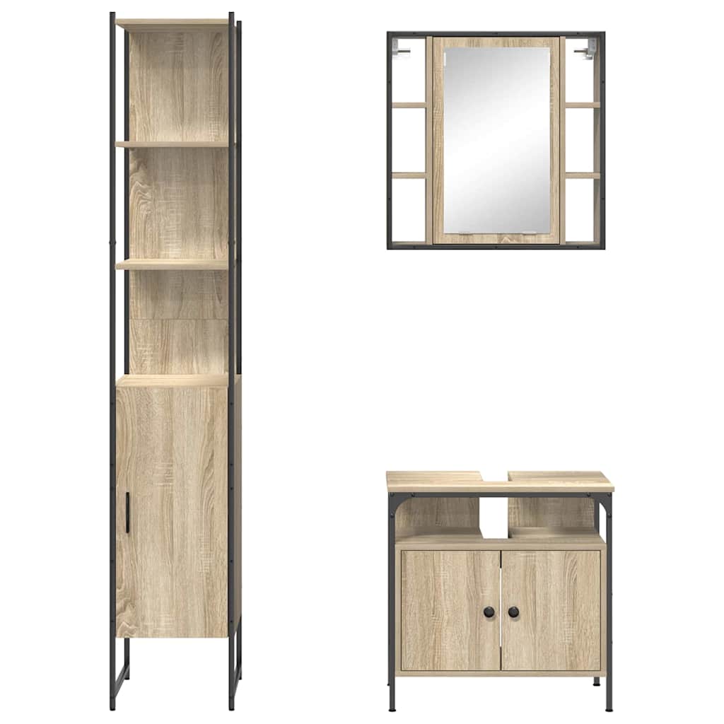 Set di mobili per il bagno con lo scaffale 3 pcs Rovere Sonoma | homemem39