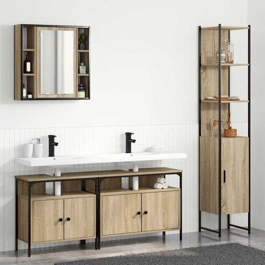 Set di mobili per il bagno con lo scaffale 4 pcs Rovere Sonoma | homemem39