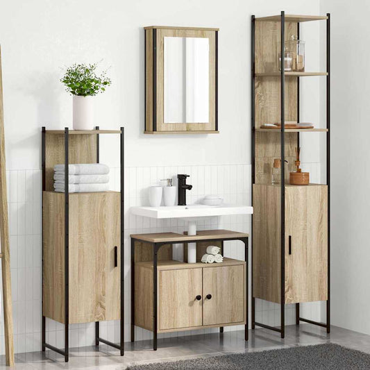 Set di mobili per il bagno con lo scaffale 4 pcs Rovere Sonoma
