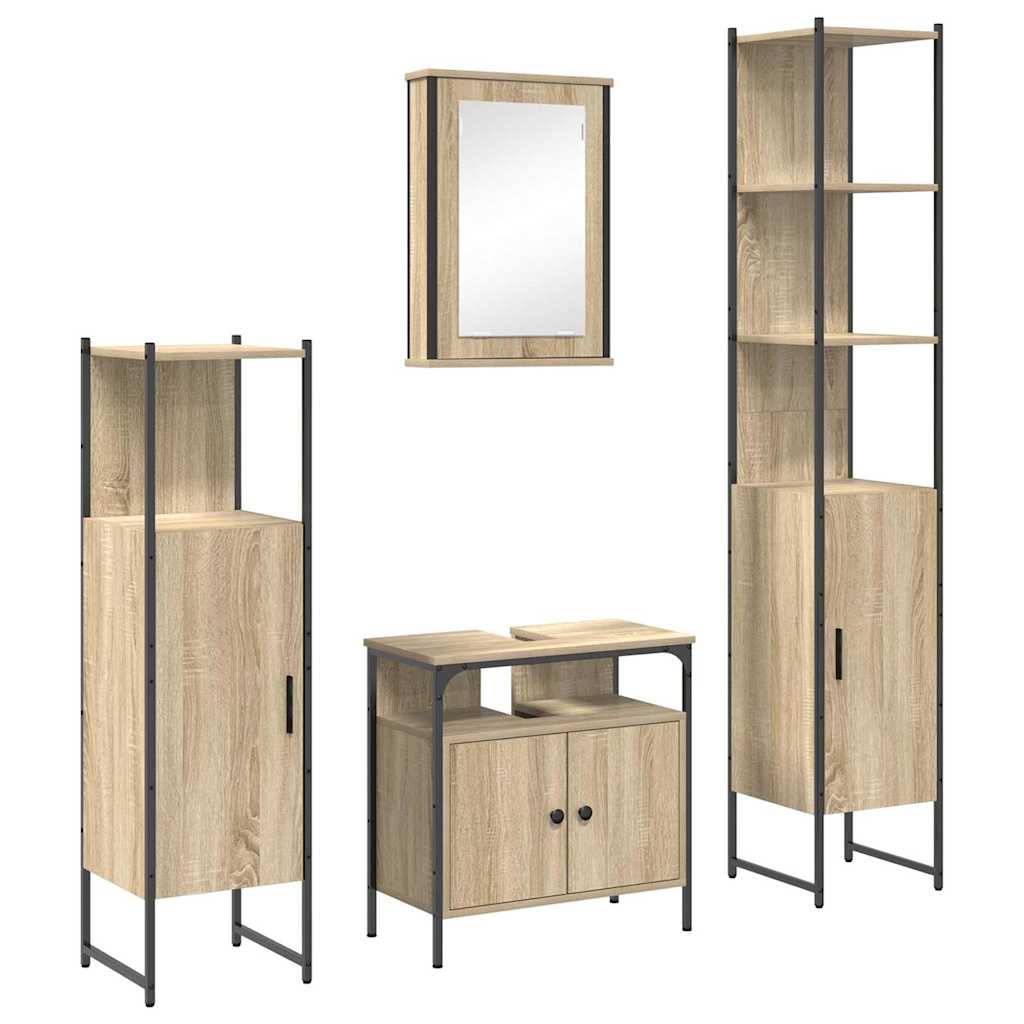 Set di mobili per il bagno con lo scaffale 4 pcs Rovere Sonoma | homemem39