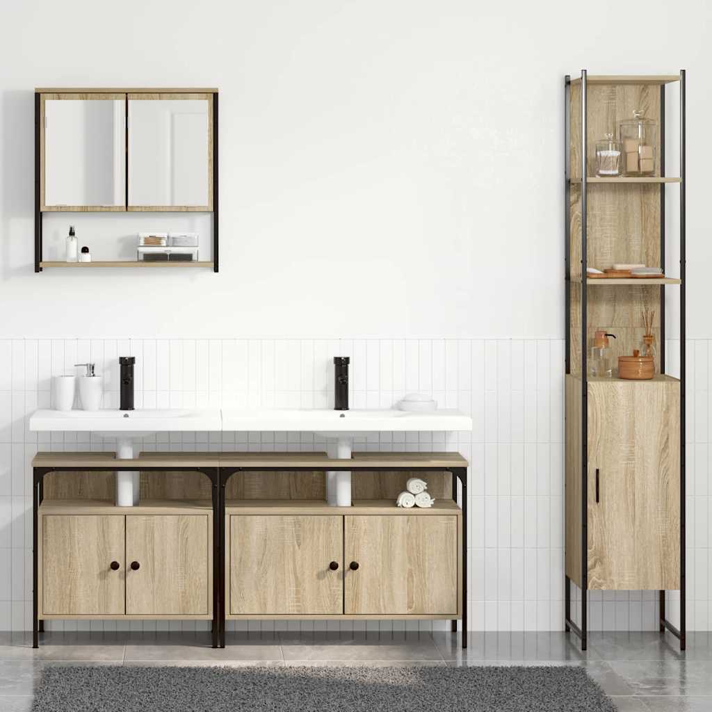 Set di mobili per il bagno con lo scaffale 4 pcs Rovere Sonoma | homemem39