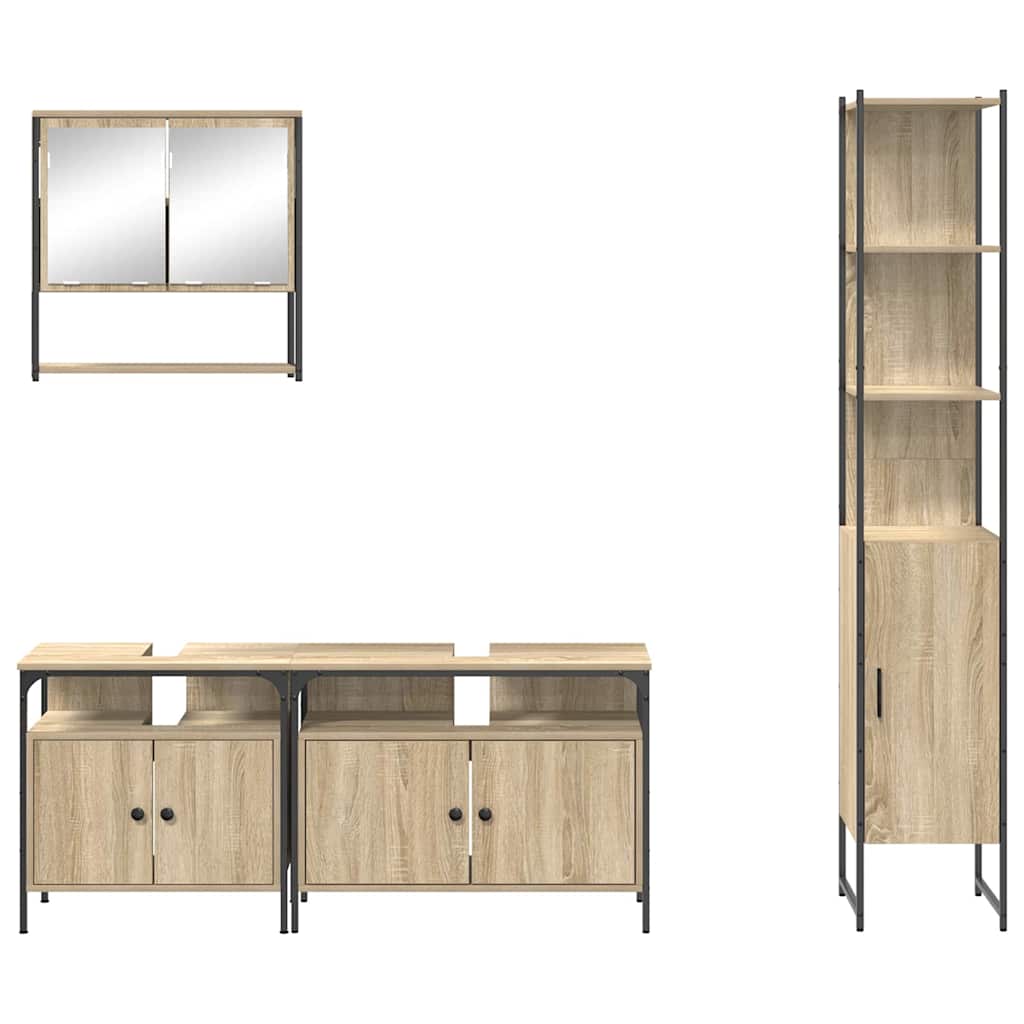 Set di mobili per il bagno con lo scaffale 4 pcs Rovere Sonoma | homemem39
