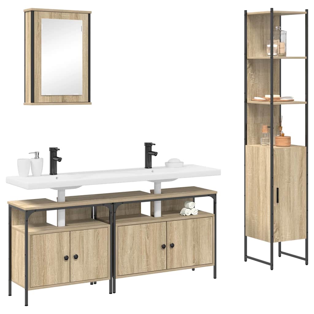 Set di mobili per il bagno con lo scaffale 4 pcs Rovere Sonoma | homemem39