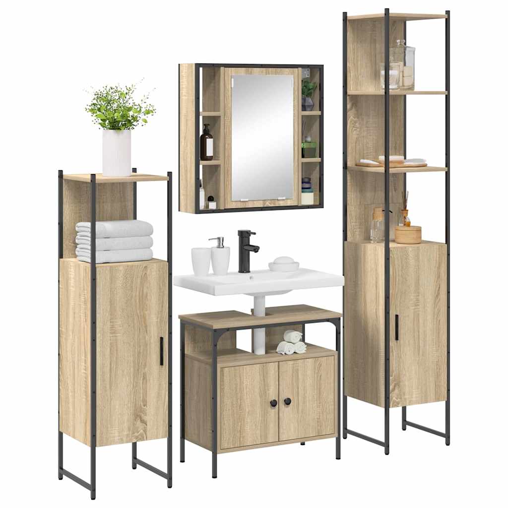 Set di mobili per il bagno con lo scaffale 4 pcs Rovere Sonoma | homemem39